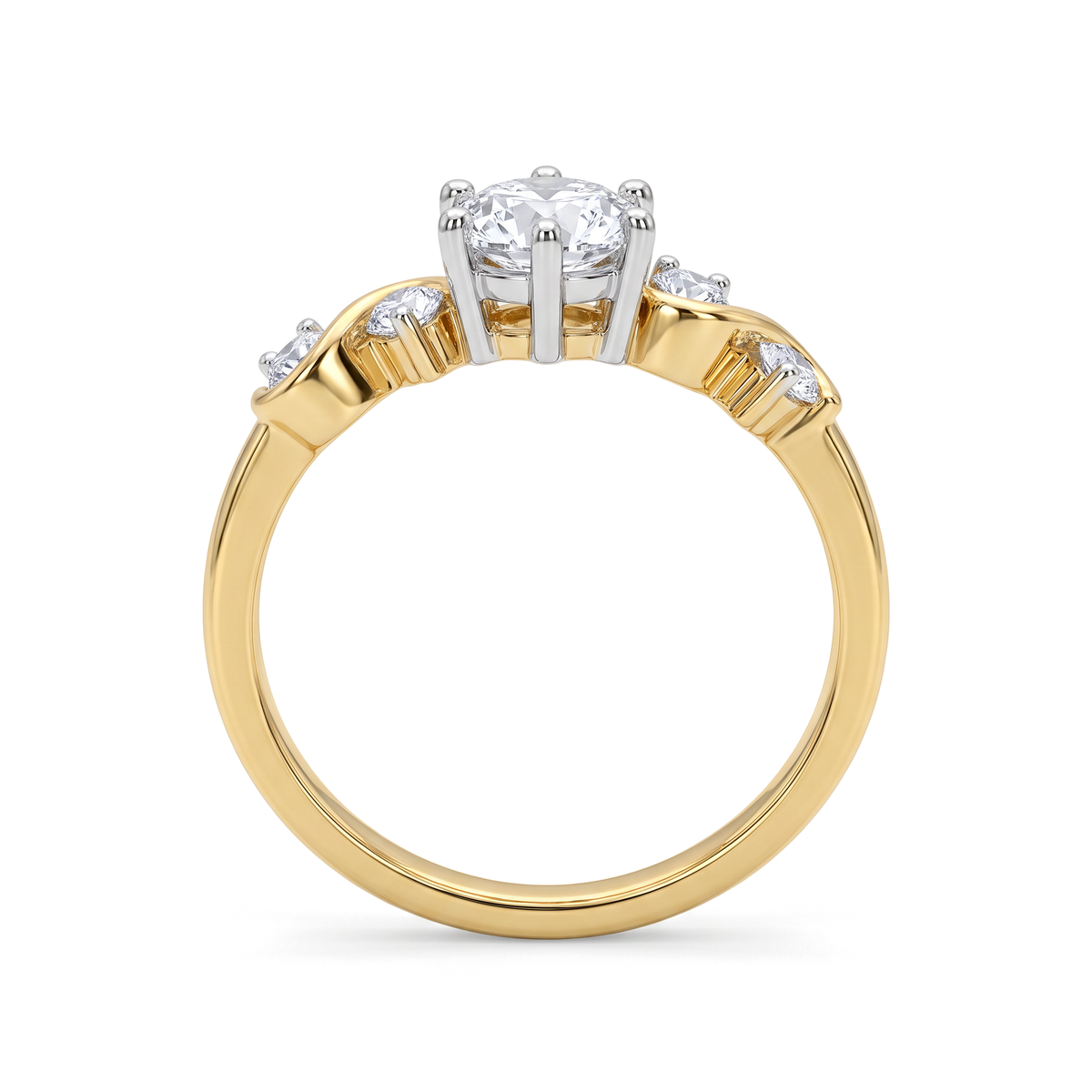 Curved Wave Round Solitaire Ring