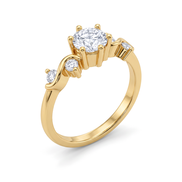 Curved Wave Round Solitaire Ring