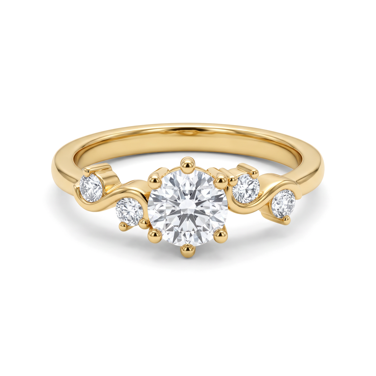 Curved Wave Round Solitaire Ring