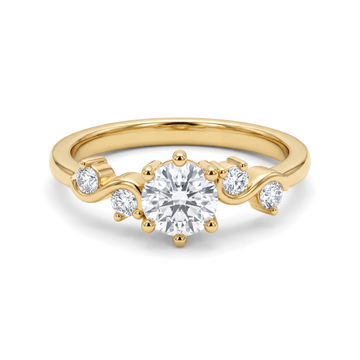 Curved Wave Round Solitaire Ring