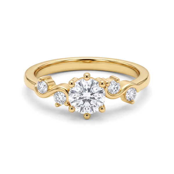 Curved Wave Round Solitaire Ring