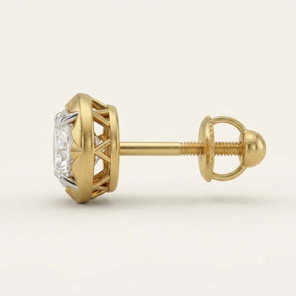 Bold Round Basket Set Lab Grown Diamond Solitaire Stud