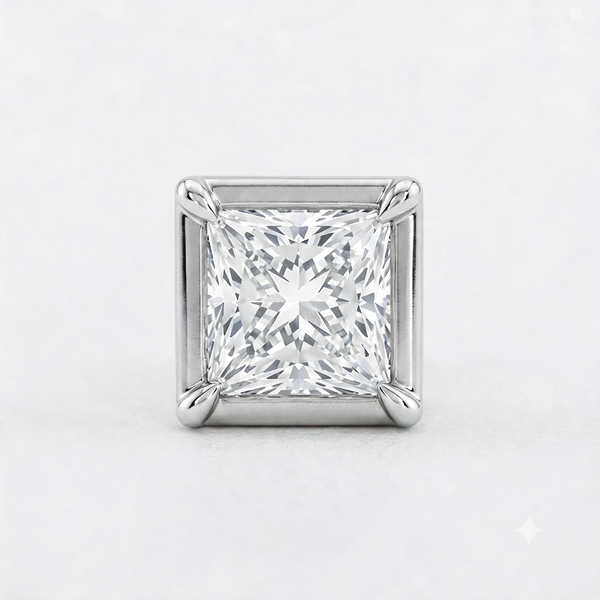 Modern Square Bezel Solitaire Lab Grown Diamond Stud