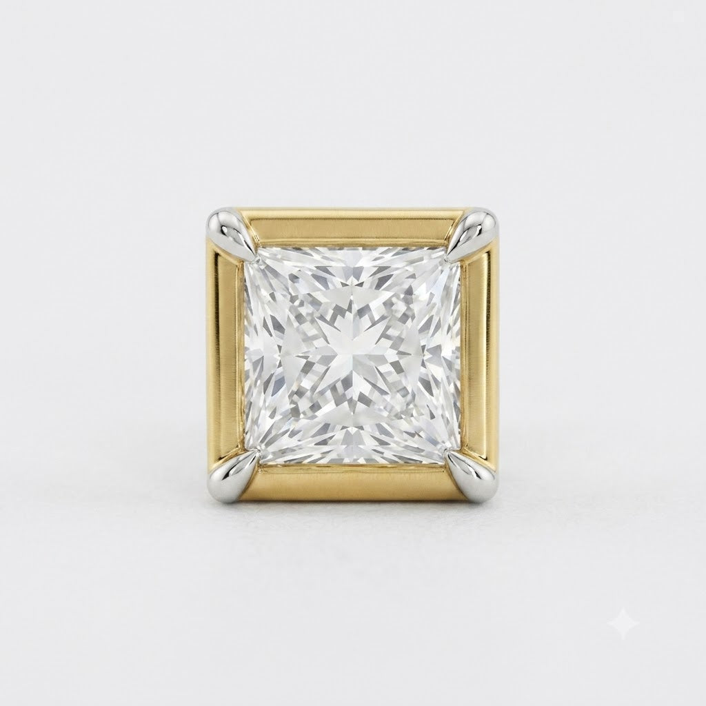 Modern Square Bezel Solitaire Lab Grown Diamond Stud
