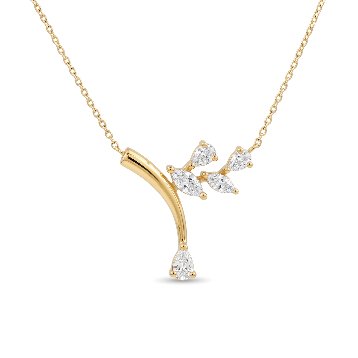 Botanical Vine Branch Marquise and Pear Diamond Pendant