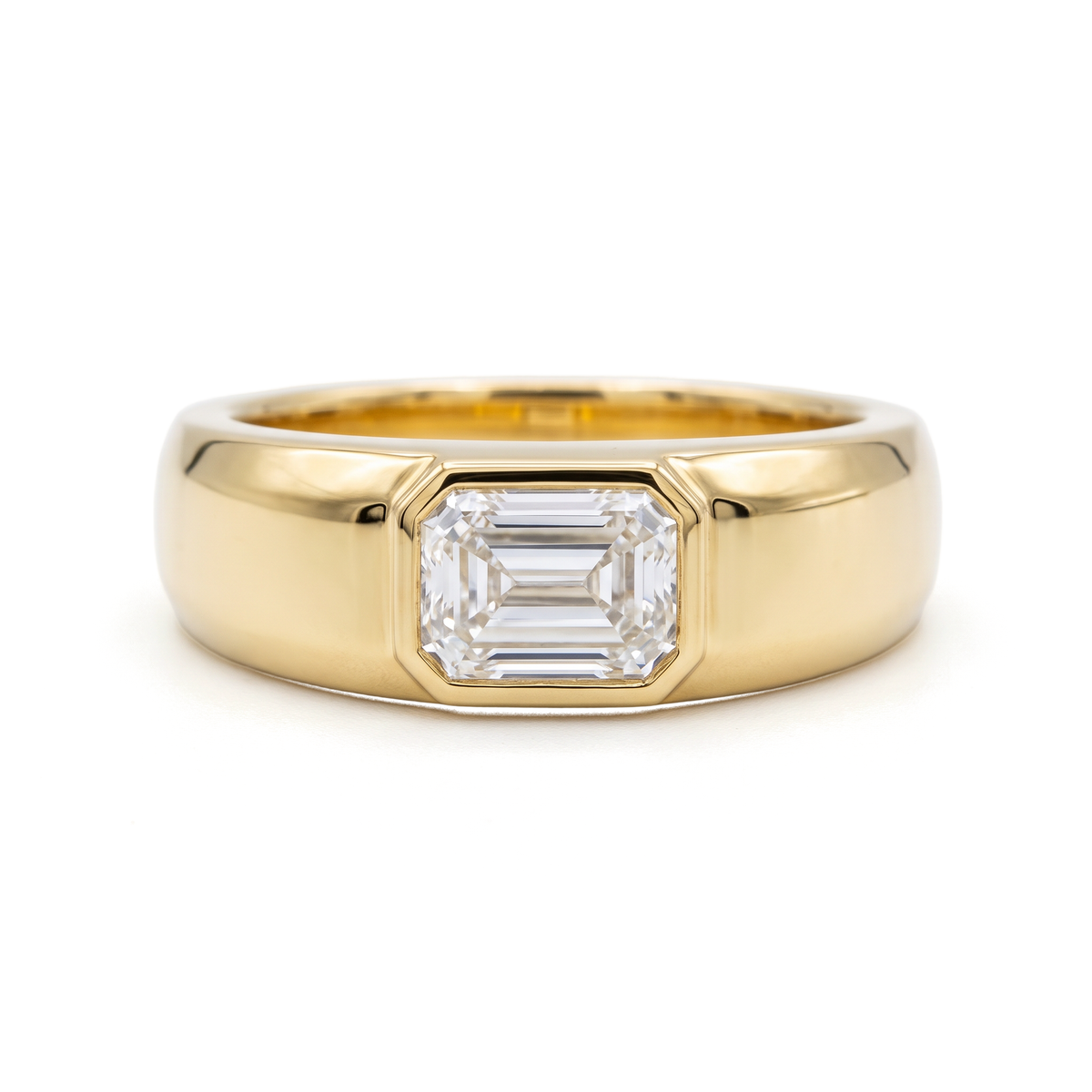 East-West Bezel Emerald Solitaire Men's Ring