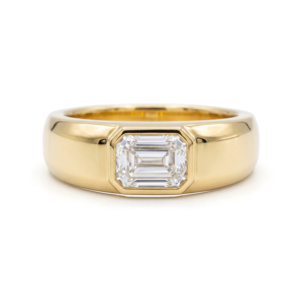 East-West Bezel Emerald Solitaire Men's Ring