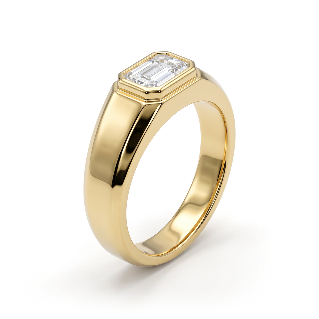 East-West Bezel Emerald Solitaire Men's Ring