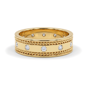 The Twisted Rope Cable Border Flush-Set Diamond Men's Ring