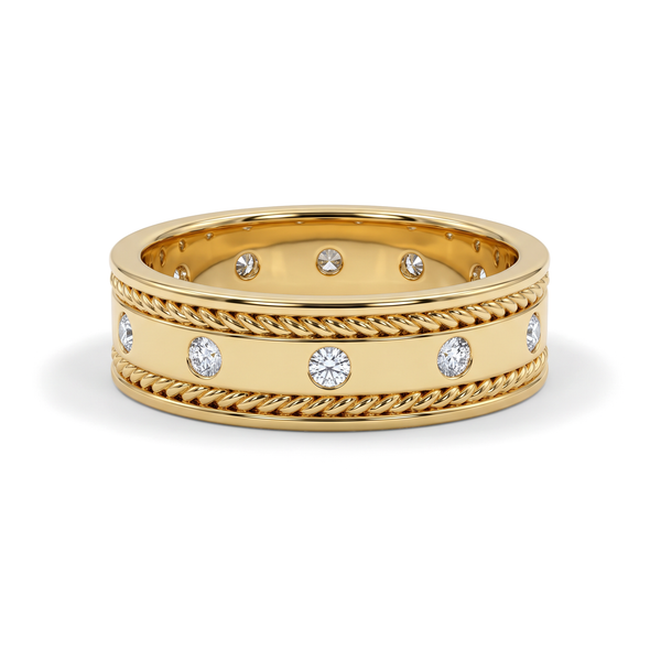 The Twisted Rope Cable Border Flush-Set Diamond Men's Ring