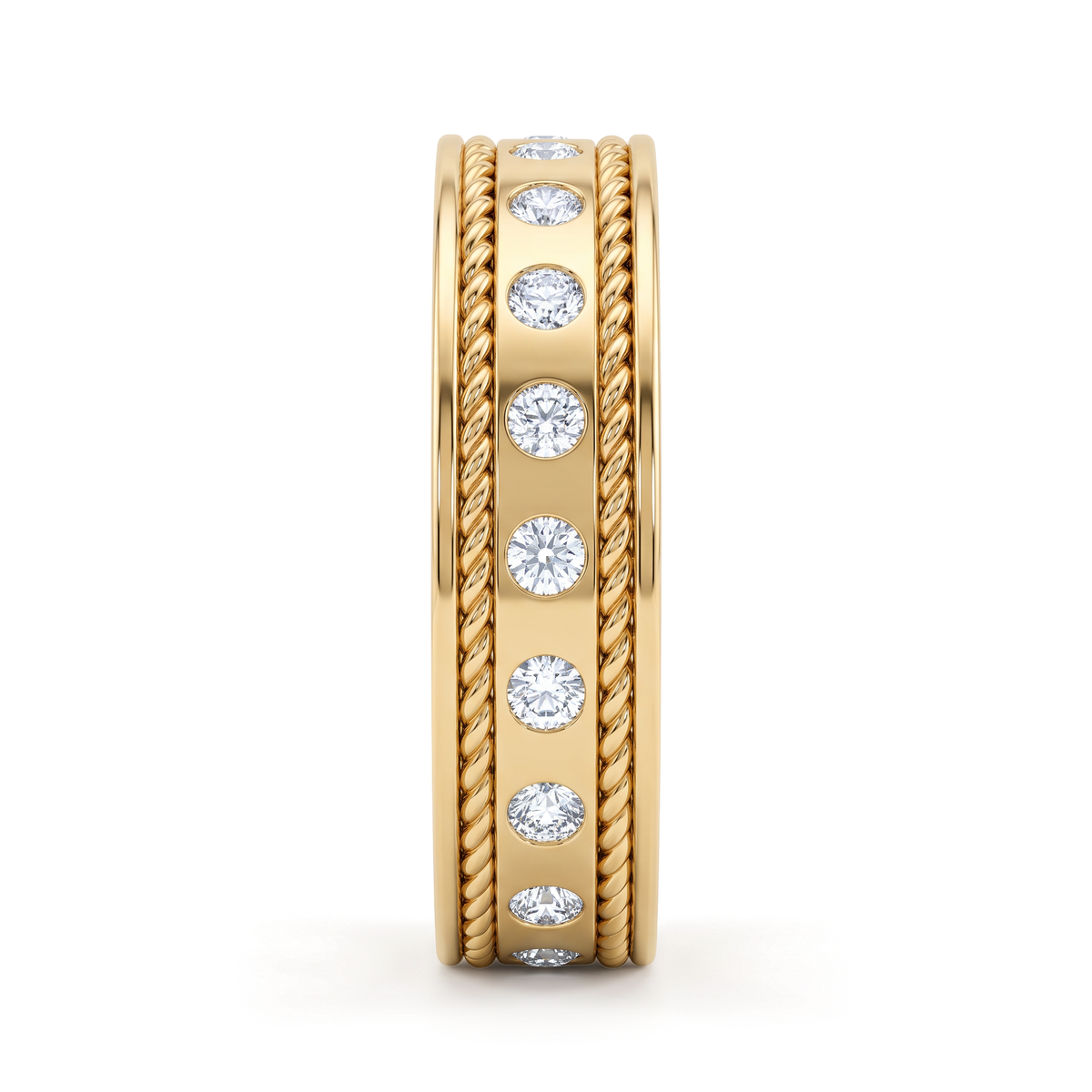 The Twisted Rope Cable Border Flush-Set Diamond Men's Ring