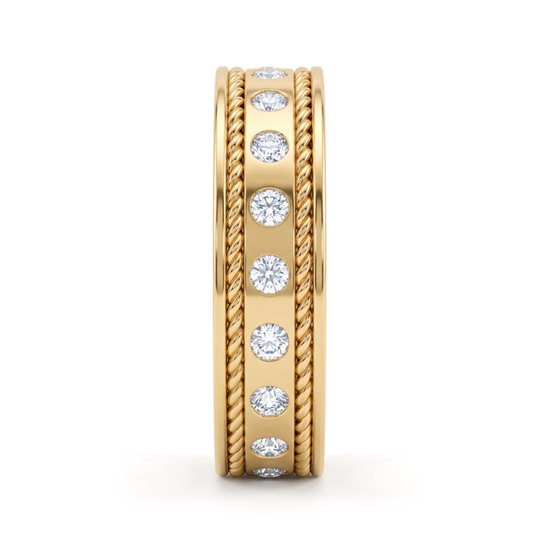 The Twisted Rope Cable Border Flush-Set Diamond Men's Ring