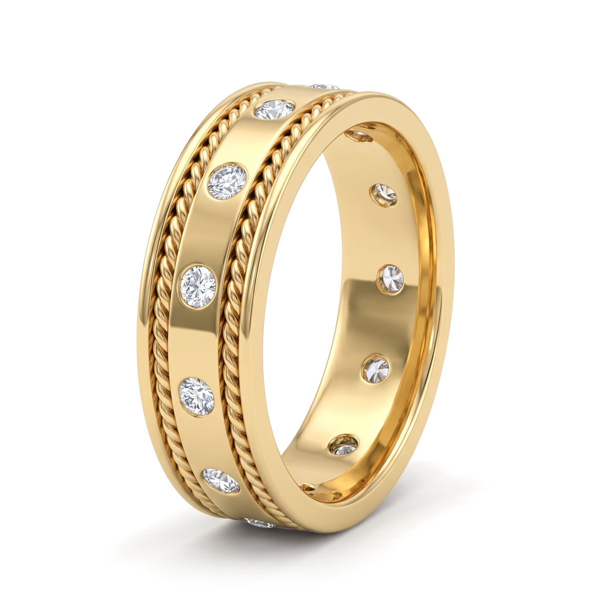 The Twisted Rope Cable Border Flush-Set Diamond Men's Ring