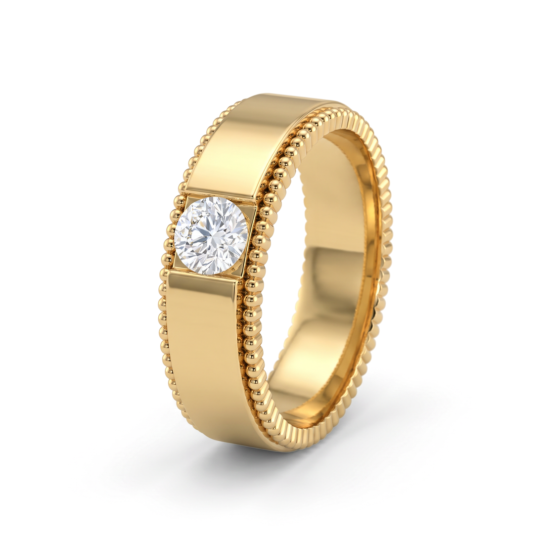 Beaded Milgrain Edge Round Solitaire Men's Ring