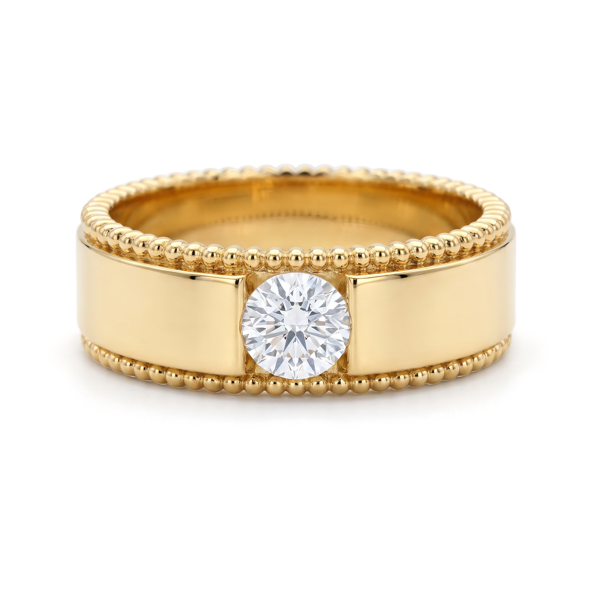 Beaded Milgrain Edge Round Solitaire Men's Ring