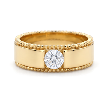 Beaded Milgrain Edge Round Solitaire Men's Ring