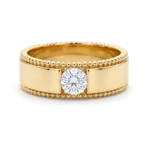 Beaded Milgrain Edge Round Solitaire Men's Ring