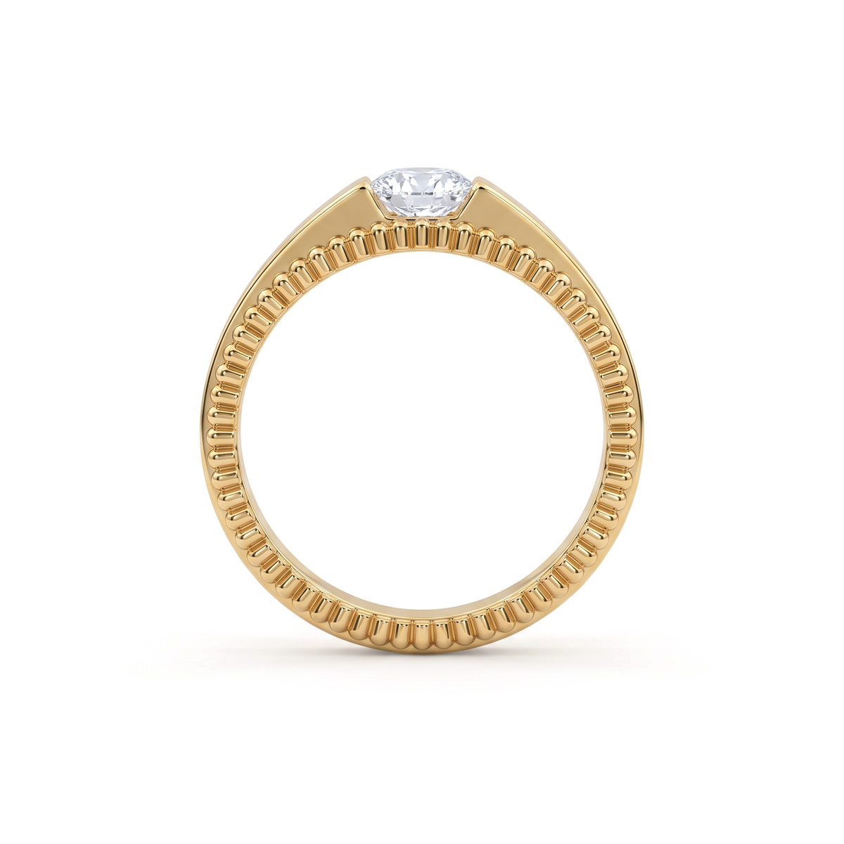 Beaded Milgrain Edge Round Solitaire Men's Ring