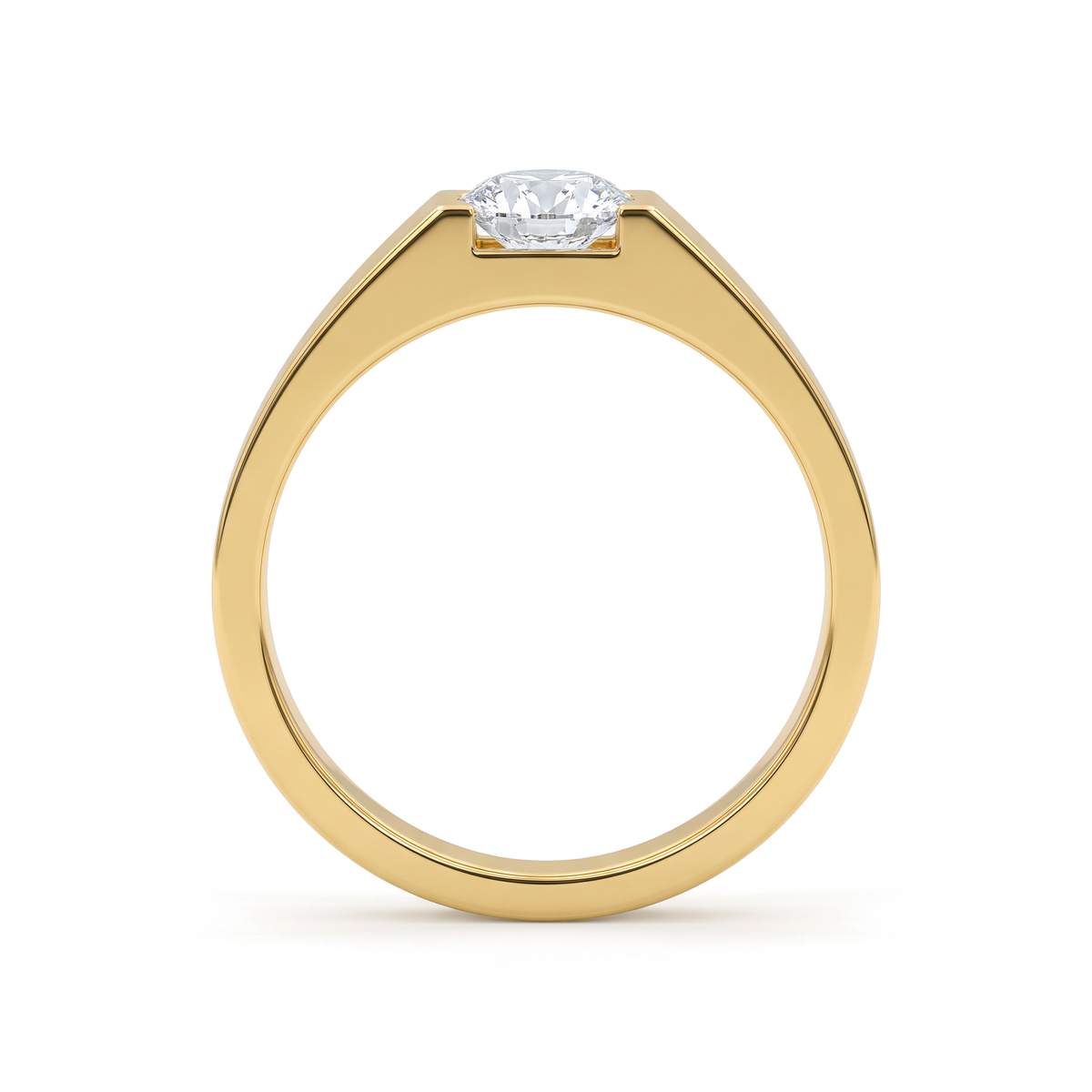 The Grooved Channel Semi-Bezel Round Solitaire Men's Ring