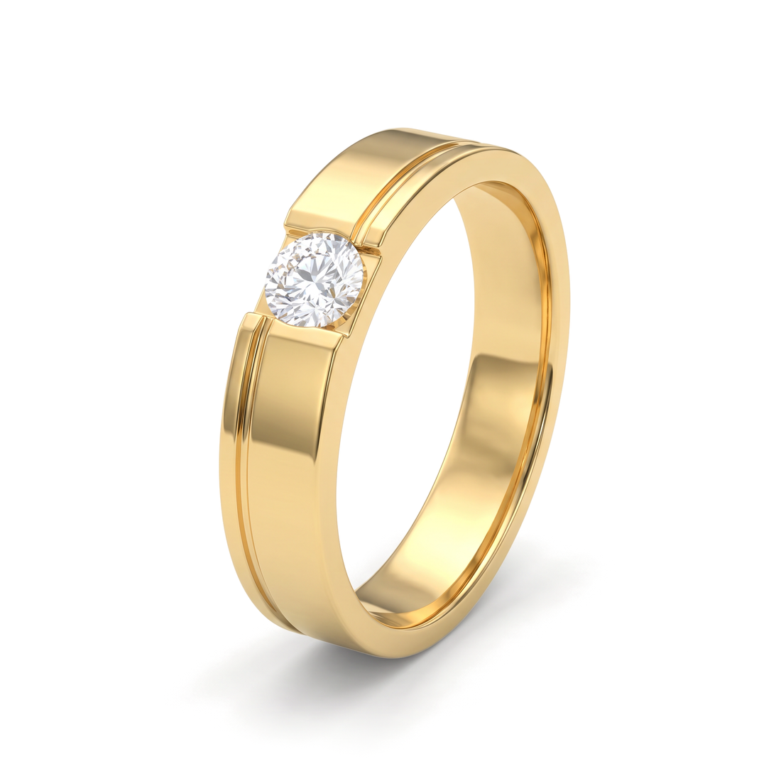 The Grooved Channel Semi-Bezel Round Solitaire Men's Ring