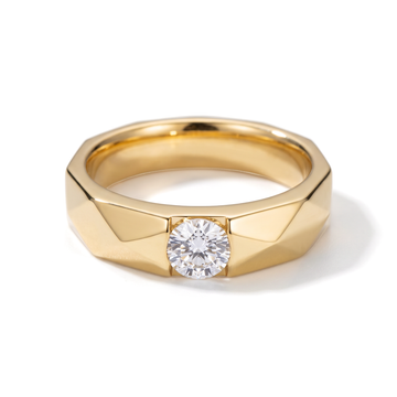 Geometric Faceted Semi-Bezel Round Solitaire Men's Ring