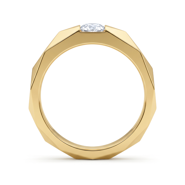 Geometric Faceted Semi-Bezel Round Solitaire Men's Ring
