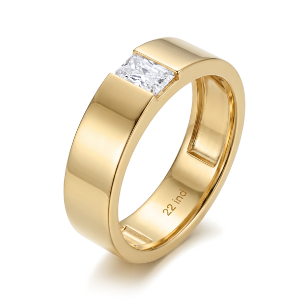 Contemporary Flat Band Radiant Solitaire Men's Ring