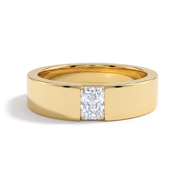 Contemporary Flat Band Radiant Solitaire Men's Ring