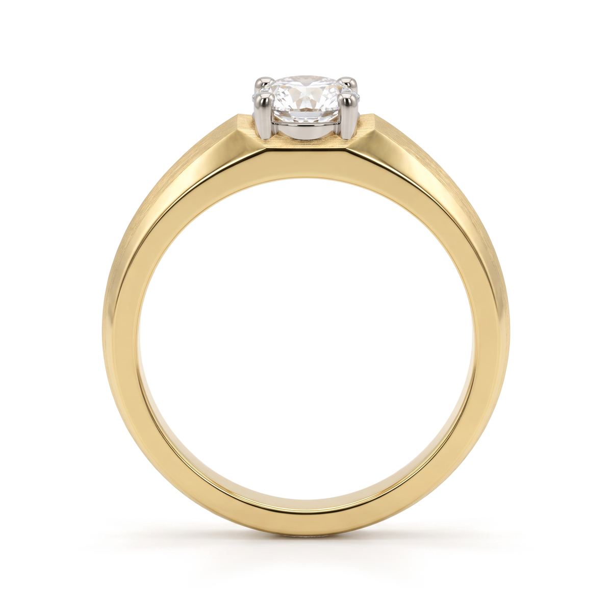 Brushed Beveled Round Solitaire Men's Ring