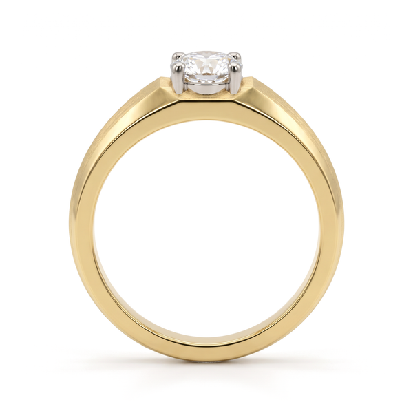 Brushed Beveled Round Solitaire Men's Ring