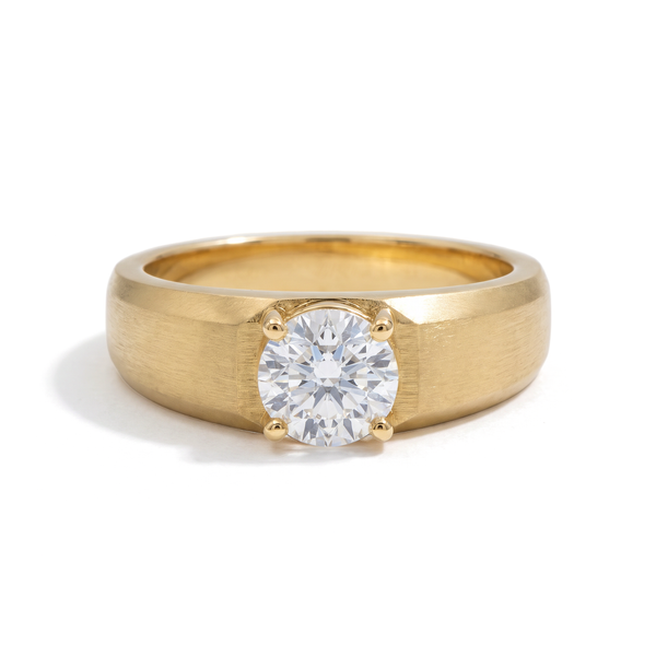 Brushed Beveled Round Solitaire Men's Ring
