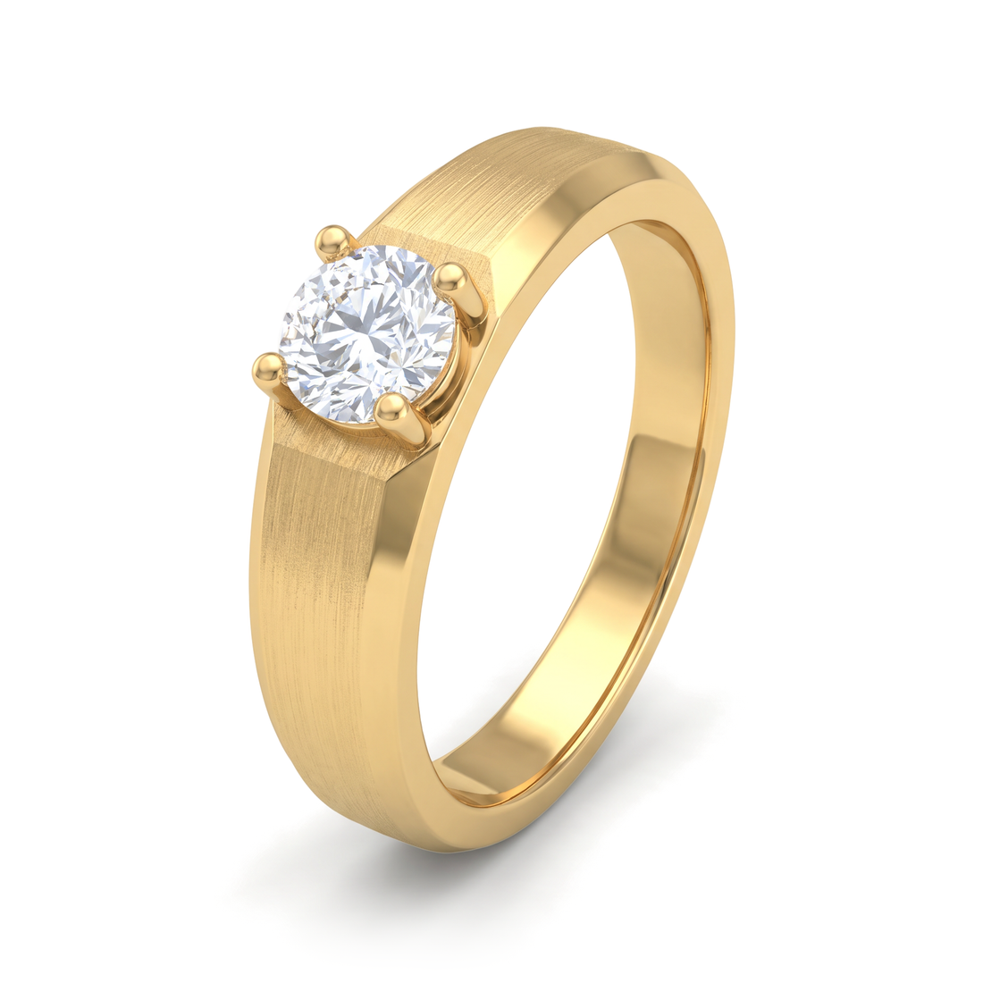 Brushed Beveled Round Solitaire Men's Ring