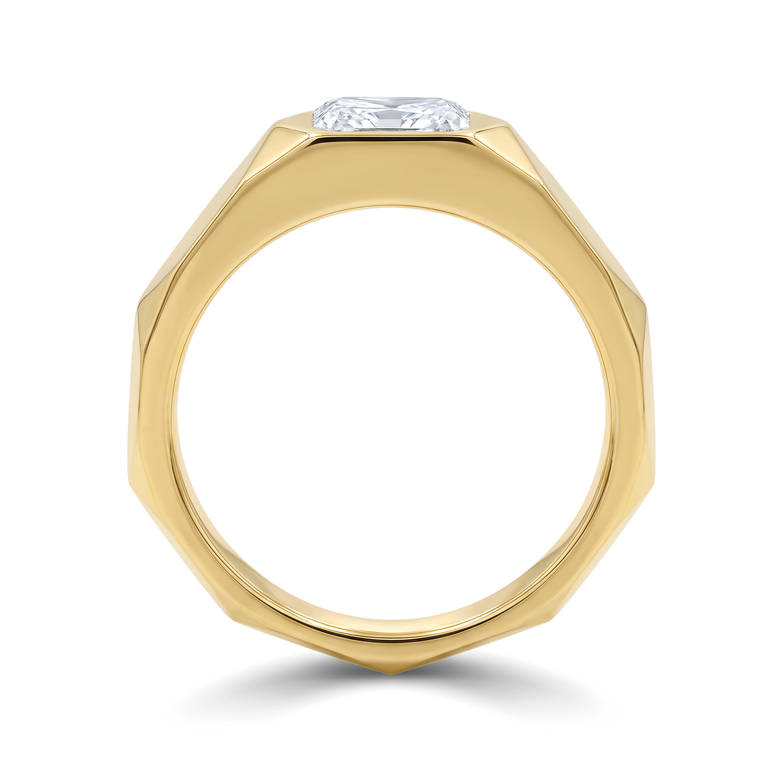 The Geometric Faceted East-West Bezel Radiant Solitaire Men's Ring