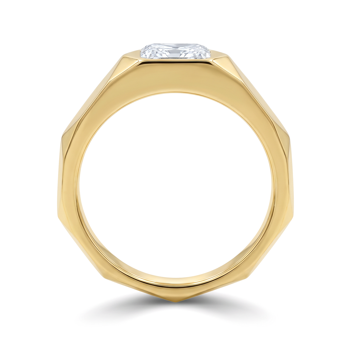 The Geometric Faceted East-West Bezel Radiant Solitaire Men's Ring