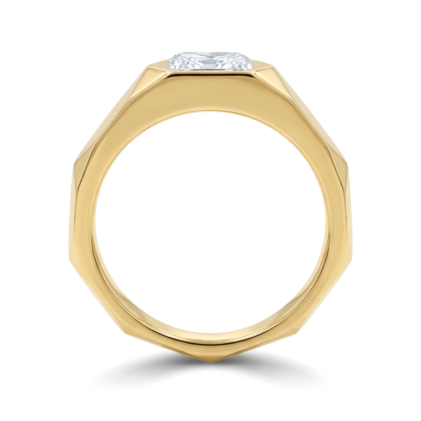 The Geometric Faceted East-West Bezel Radiant Solitaire Men's Ring