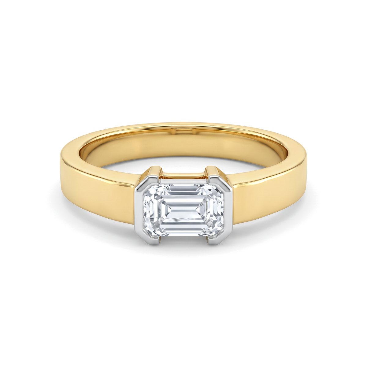 East-West Bezel Emerald Diamond Band