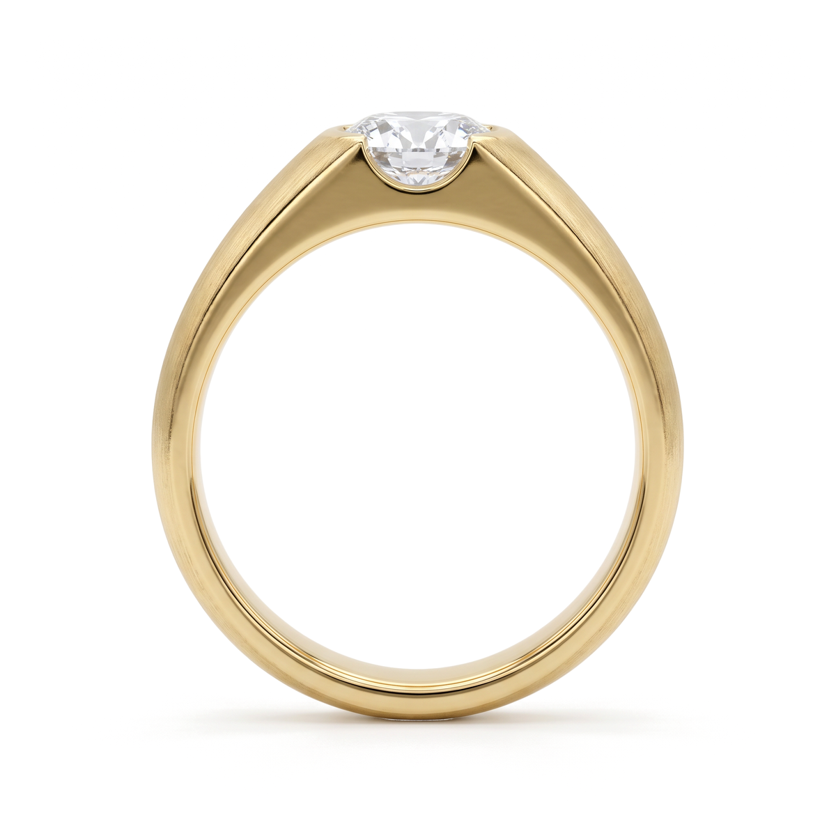Brushed Beveled Semi-Bezel Round Solitaire Men's Ring