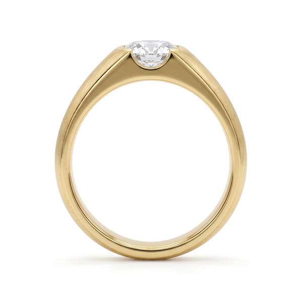 Brushed Beveled Semi-Bezel Round Solitaire Men's Ring