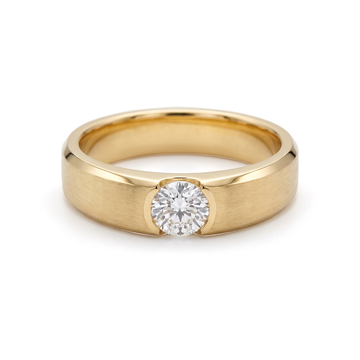 Brushed Beveled Semi-Bezel Round Solitaire Men's Ring