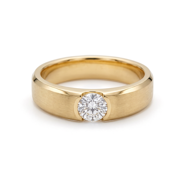 Brushed Beveled Semi-Bezel Round Solitaire Men's Ring