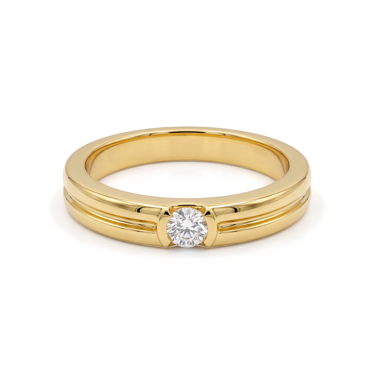 Grooved Tension Round Diamond Men's Ring