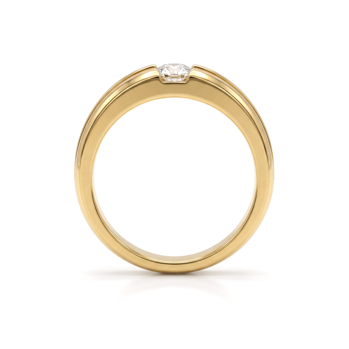 Grooved Tension Round Diamond Men's Ring