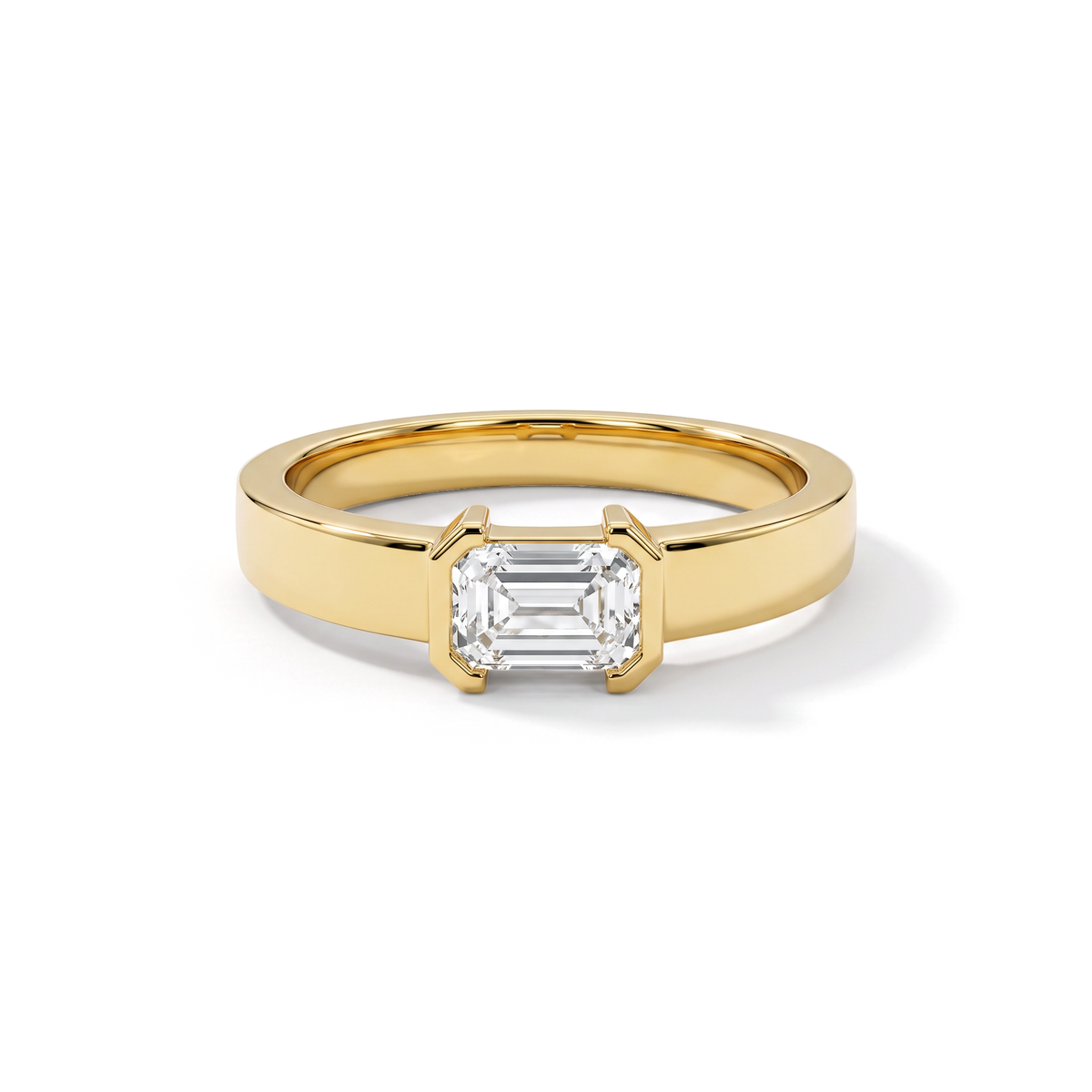 East-West Bezel Emerald Solitaire Diamond Men's Ring