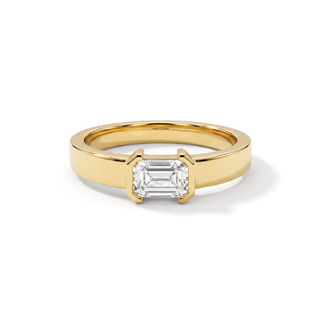 East-West Bezel Emerald Solitaire Diamond Men's Ring