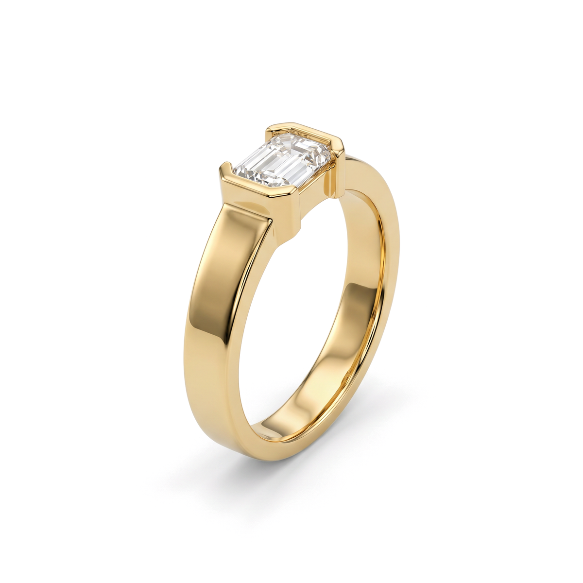 East-West Bezel Emerald Solitaire Diamond Men's Ring