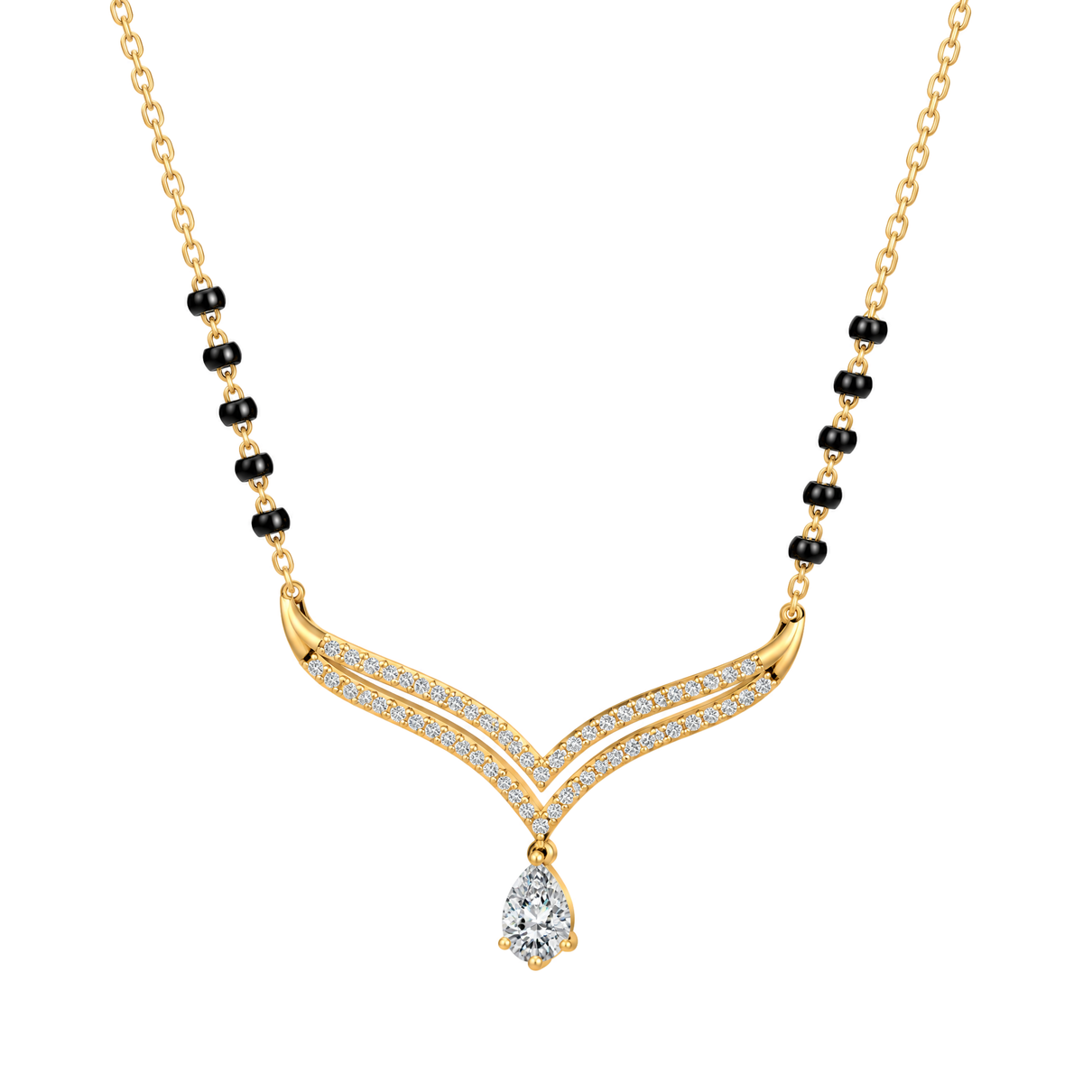 Double Chevron Pear Drop Pear and Round Diamond Mangalsutra