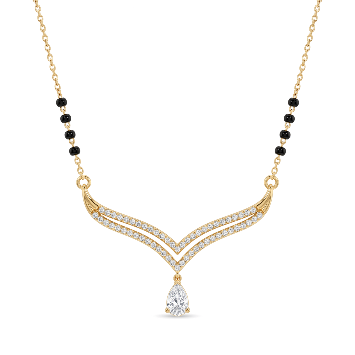 Double Chevron Pear Drop Pear and Round Diamond Mangalsutra