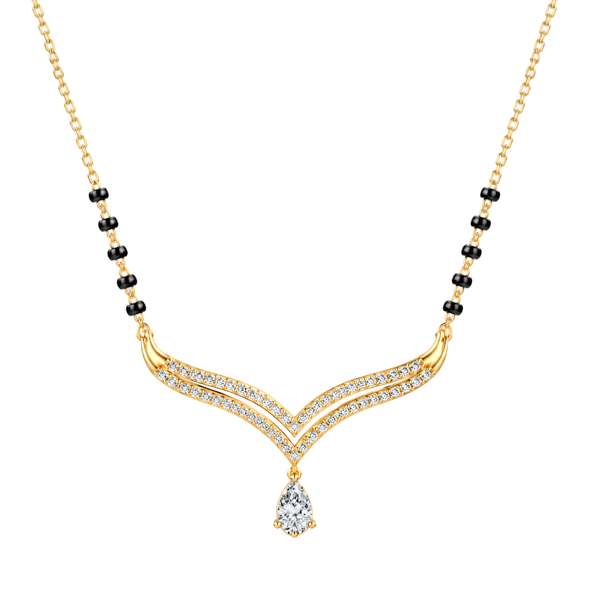 Double Chevron Pear Drop Pear and Round Diamond Mangalsutra