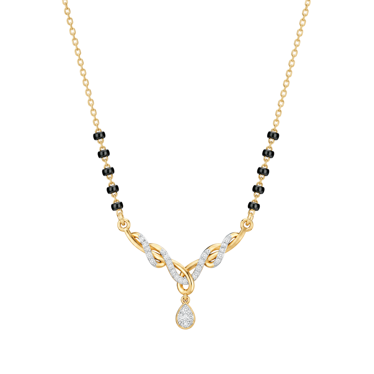 Entwined Ribbon Pear Drop Round Diamond Mangalsutra