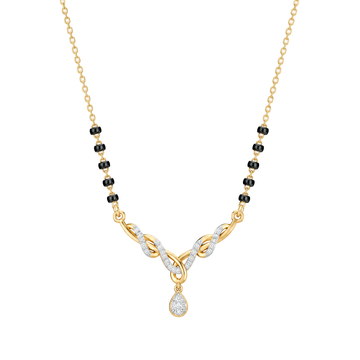 Entwined Ribbon Pear Drop Round Diamond Mangalsutra